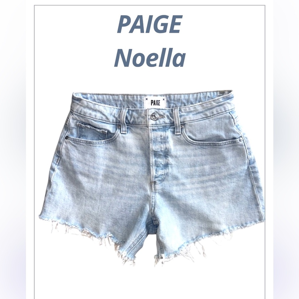 PAIGE Noella Light Wash Button Fly Denim Jean Shorts